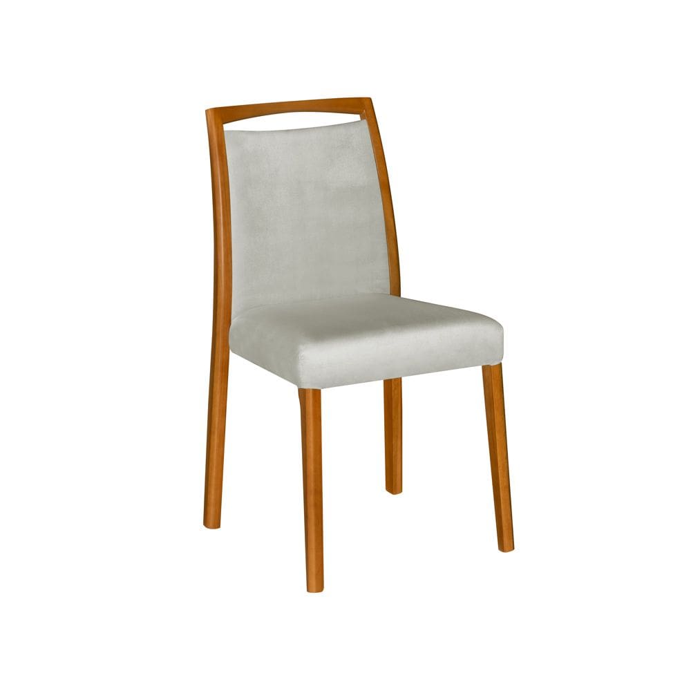 Cadeira de Jantar Luxo Estofada Jade Linho Cinza Base Madeira Maciça Mel