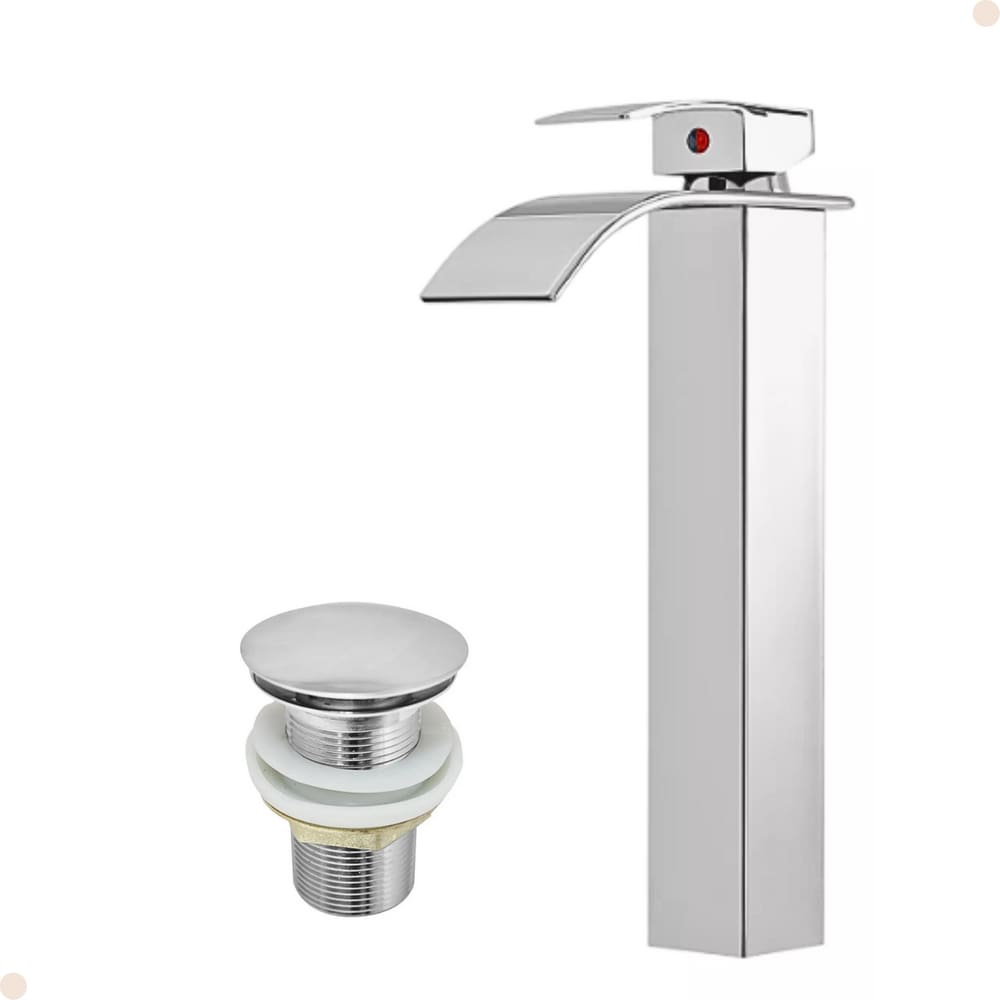 Kit Torneira para Banheiro Misturador Monocomando Cascata Alta Cromada Com Válvula Ralo Click-Up Luxo Cromada