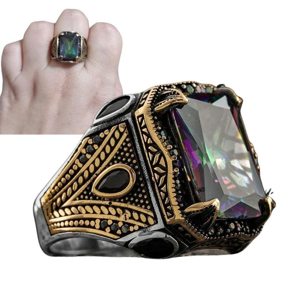 Anel Grande Prateado Brasão Luxo Regulável