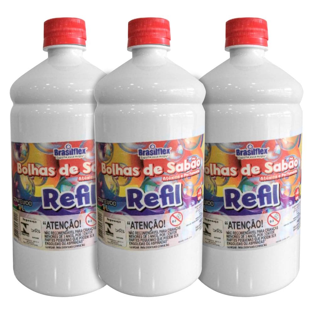 Kit Refil Bolhas De Sabão Infantil Bubble Liquido 3l Atóxica Perfumada Brasilflex