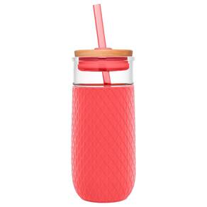 Copo de vidro Ello Devon 530ml com tampa e canudo, sem BPA