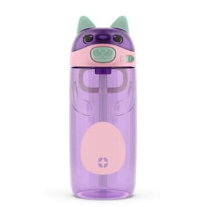 Garrafa de água Ello Ellies Plastic Kids 473 ml com gato de palha