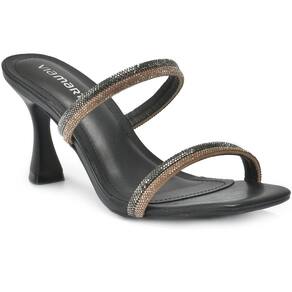 Tamanco Via Marte Tiras Strass Salto Médio Feminino - Preto