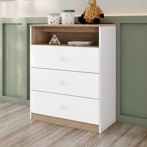 Cômoda de Bebê Magia 3 Gavetas Branco/Jequitibá - Henn