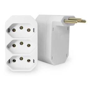 Adaptador Tomada Tipo Te Benjamin 3X3P 10A 250V Branco Pezzi