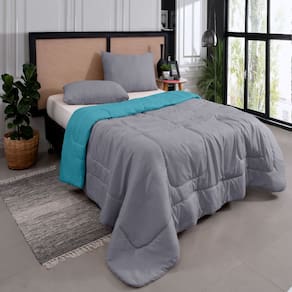Kit Edredom Casal Queen 3 Peças Margarida Cama Box Tiffany e Cinza