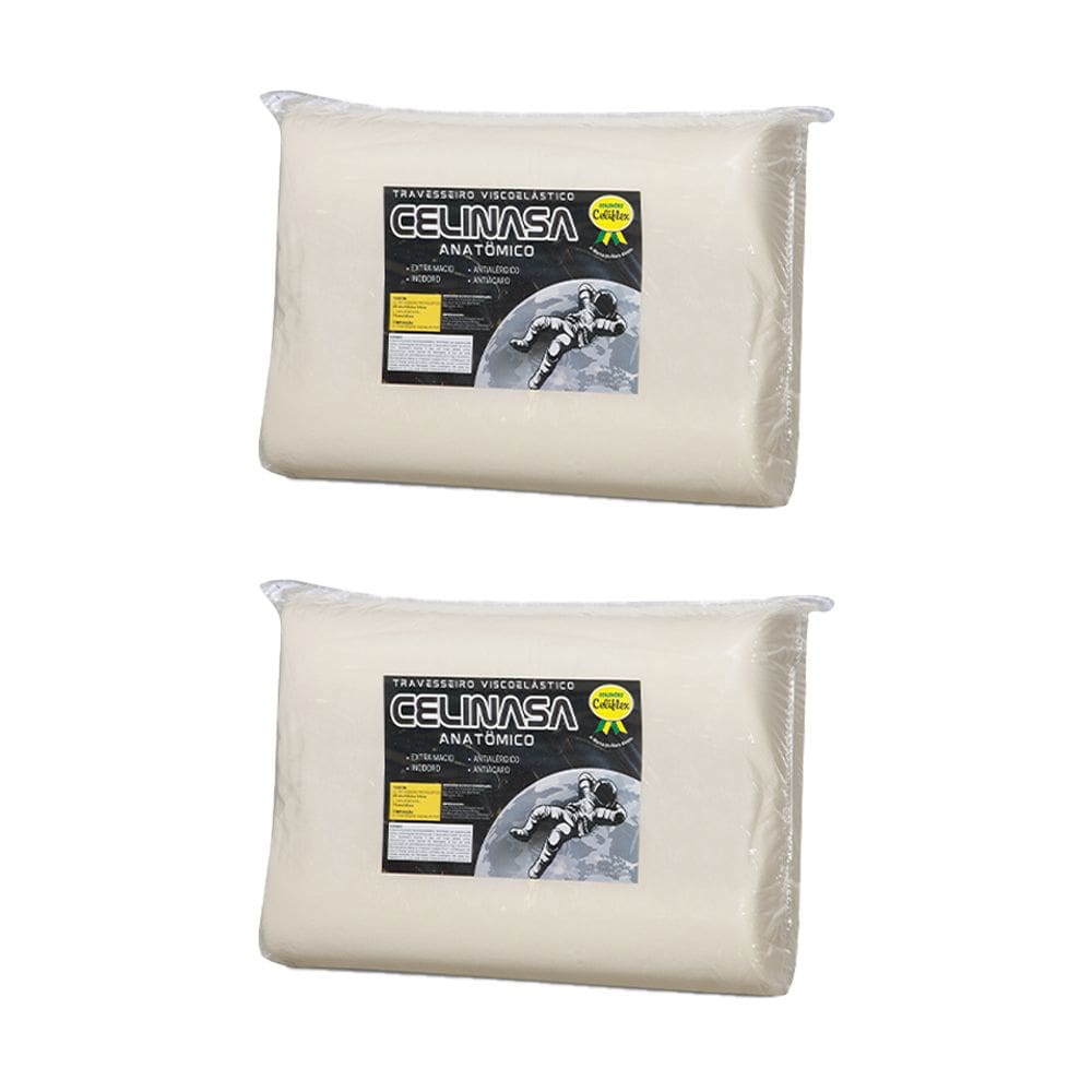 Kit 2 Travesseiro Celinasa Espuma Viscoelástica Revestimento Poliéster e Algodão Antialérgico