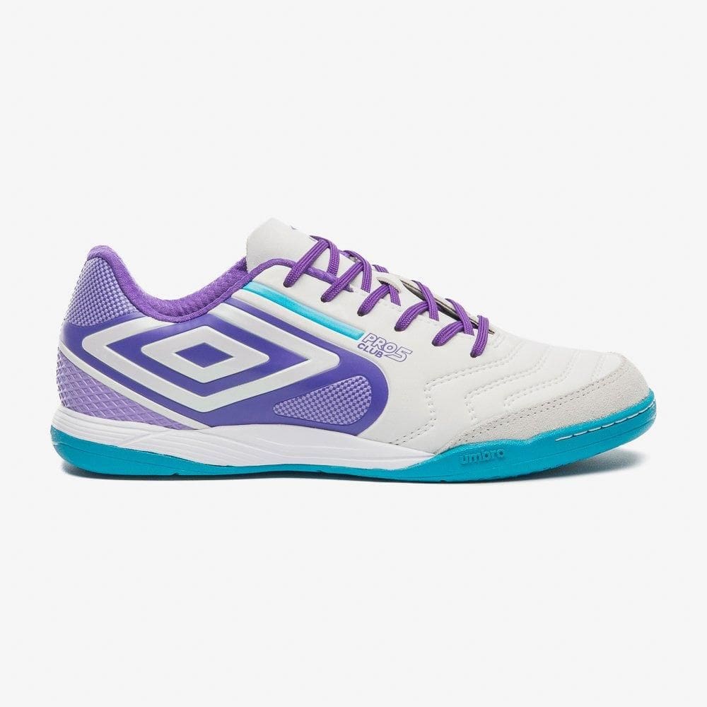 Chuteira Futsal Umbro Pro 5 Bump Club Masculino Branco/Roxo