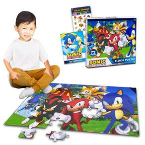 Quebra-cabeça de chão Sonic the Hedgehog 72 peças com adesivos e tatuagens