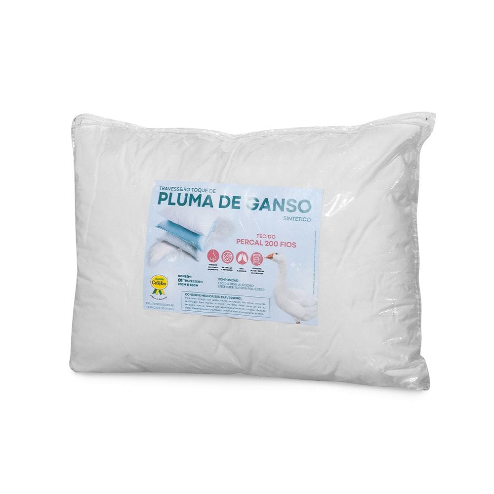 Travesseiro Pluma de Ganso Revestido Algodão 40x130 Antialérgico - Celiflex