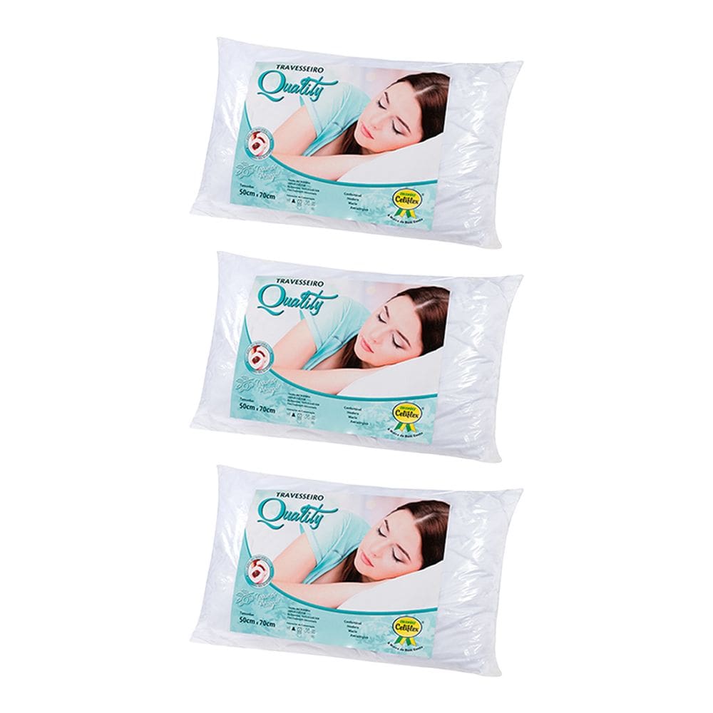 Kit 3 Travesseiro 50x70cm Quality Lavável em Poliéster Super Soft Branco - Celiflex