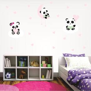 Adesivo De Parede Pandas - Lua Nuvens Coração