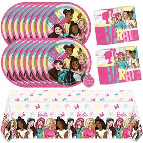 Decorações de festa: Barbie serve 16 pessoas com toalha de mesa, pratos e guardanapos