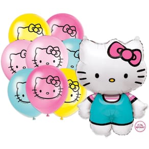 Conjunto de balões Hello Kitty 25 cm + 8 x 30 cm com adesivo de aniversário