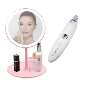 Kit Espelho Bifocal Touch Luz Led com Ventilador + DermaSuction Removedora de Cravos e Espinhas