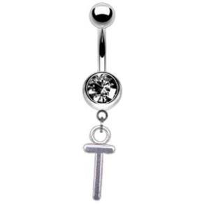 Piercing Umbigo Letra Inicial Nome Prateado
