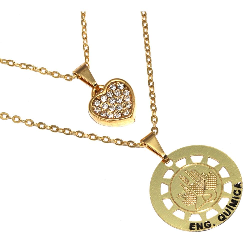 Colar Duplo Minha Profissão Engenharia Química Folheado 18k