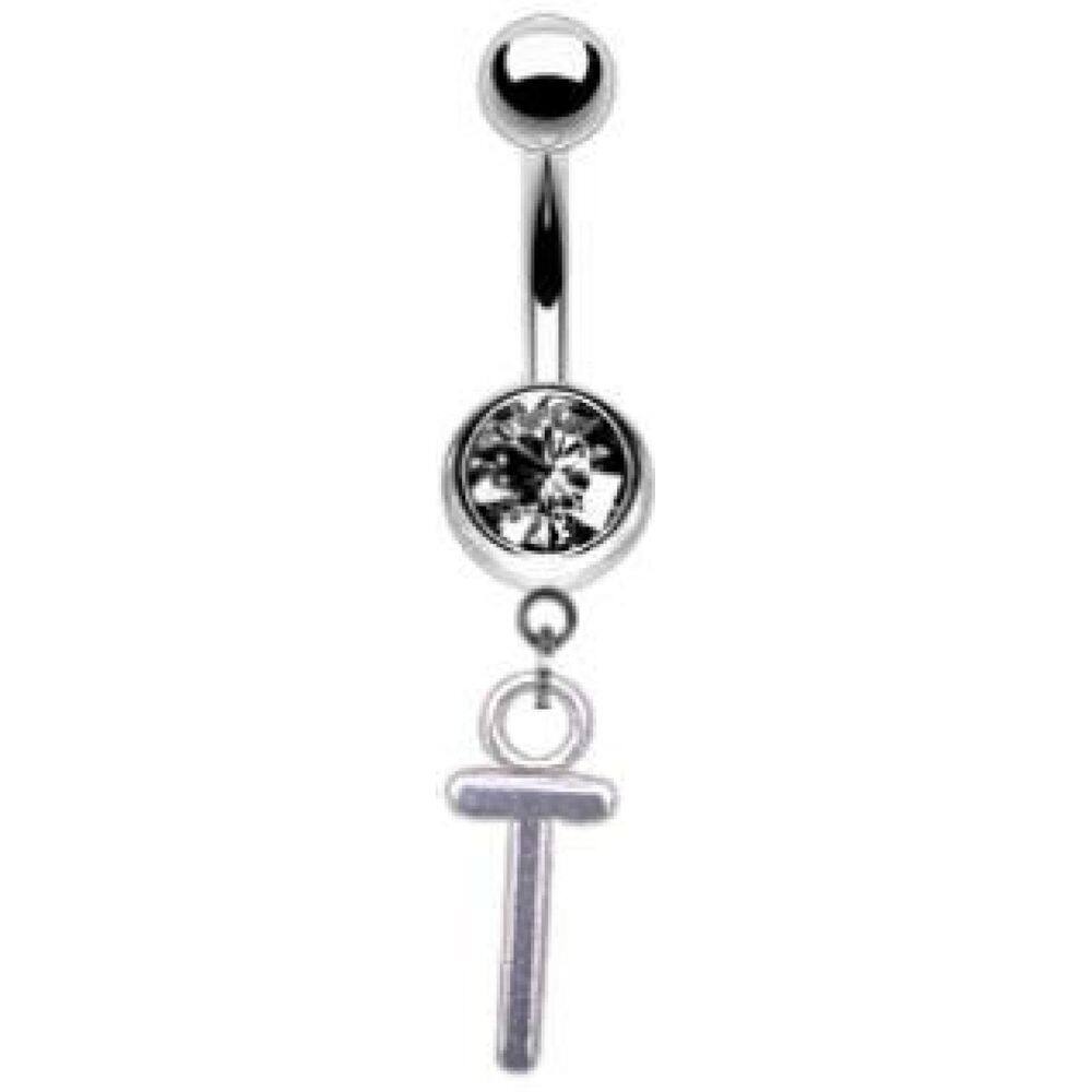 Piercing Umbigo Letra Inicial Nome Prateado