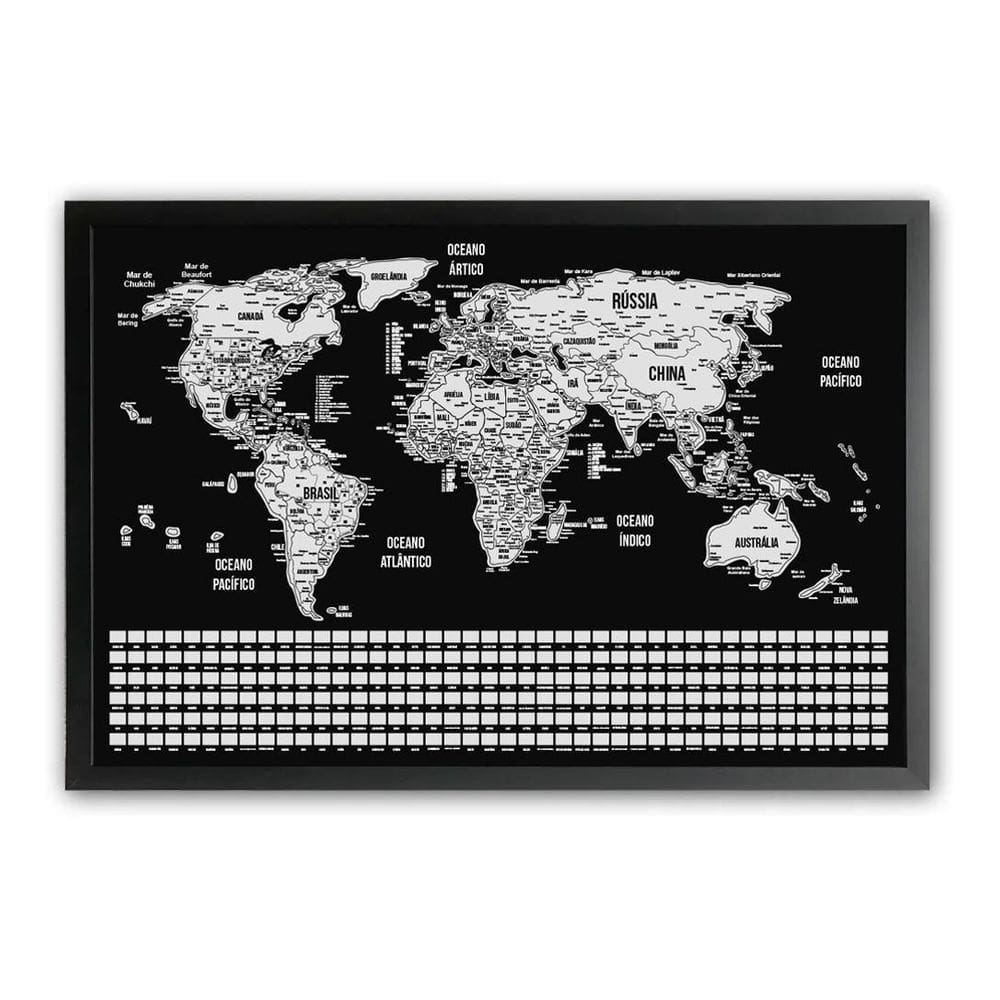 Mapa Mundi De Raspar Raspadinha Bandeiras 73X50 Com Moldura