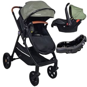 Carrinho De Bebe 3 Em 1 Apolo Verde + Bebe Conforto Aconchego + Base - Passear Baby