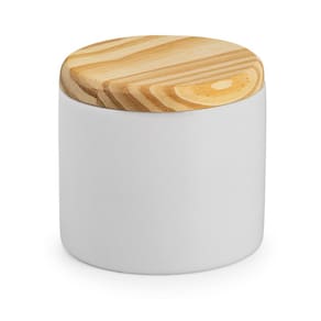 Porta Algodão Porcelana Com Tampa De Madeira Pote De Louça