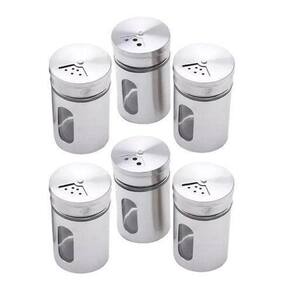 Saleiro E Pimenteiro Vidro E Inox Com Visor 06 Unidades