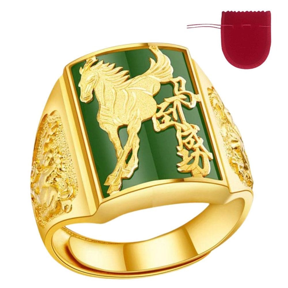 Anel Grande Masculino Horse Cavalo Banhado A Ouro Ajustável