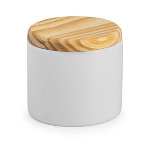 Porta Algodão Porcelana Com Tampa De Madeira Pote De Louça
