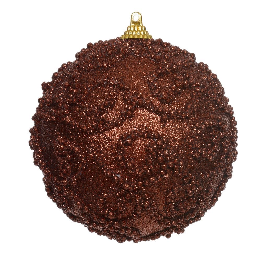 BOLA DECORADA NATAL C/2 UND PVC (MARROM) 10cm