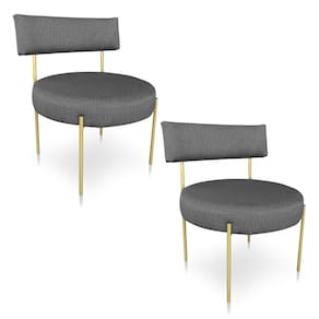 Kit 2 Poltronas Luxo Elora Linho Pés de Ferro Dourado - Pallazio