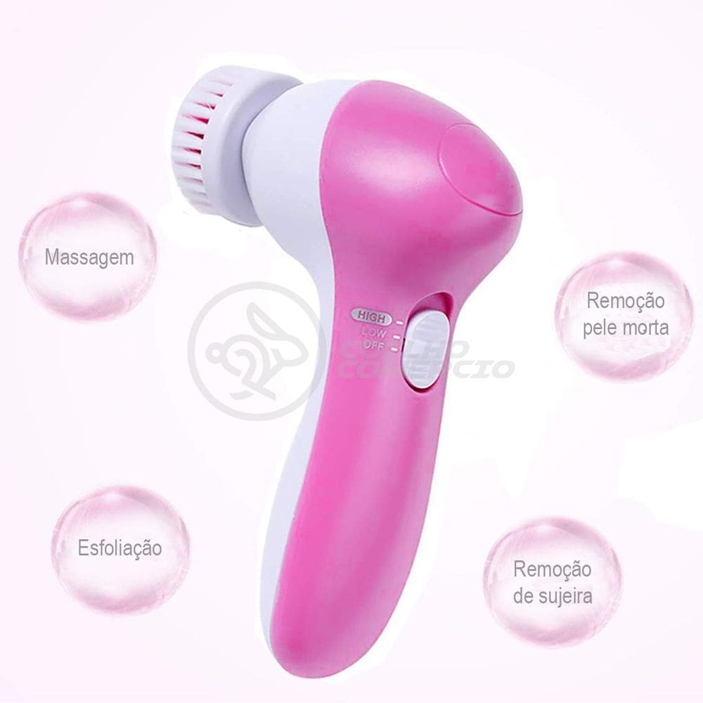 Massageador Facial 5 Em 1 Limpeza Rosto AE-8782 à Pilha - Rosa
