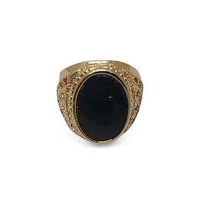 Anel Turco Dourado com Pedra Zircão Preto