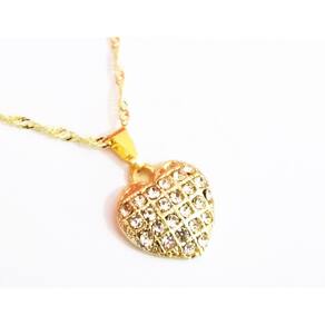 Colar Coração Strass Amor Romantico Folheado 18k