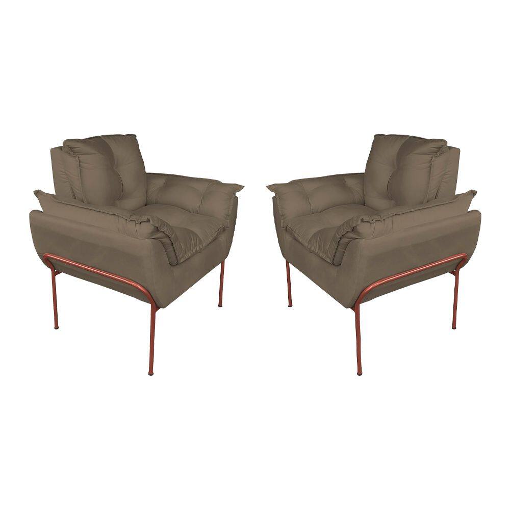 Kit 2 Poltronas Escritório Base Cobre Suede Cappucino - Vallisa Decor