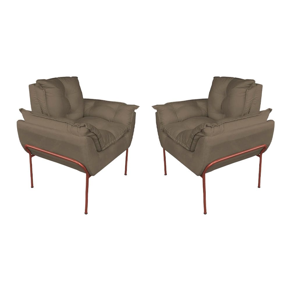 Kit Poltrona Recepção Suede Cappucino Base Cobre - Vallisa Decor