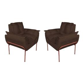 Kit Poltrona Recepção Suede Marrom Base Cobre - Vallisa Decor