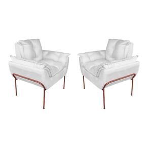 Kit Poltrona Recepção Suede Branco Base Cobre - Vallisa Decor