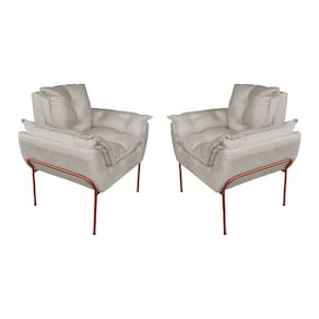 Kit 2 Poltronas Escritório Base Cobre Suede Bege - Vallisa Decor
