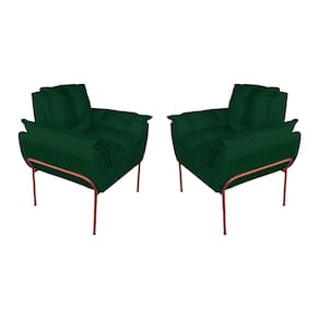 Kit Poltrona Decorativa Suede Verde Base Metálica Cobre - Vallisa Decor