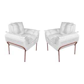 Kit Poltrona Decorativa Suede Branco Base Metálica Cobre - Vallisa Decor