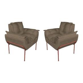 Kit 2 Poltronas Sala Base Cobre Suede Cappucino - Vallisa Decor