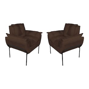 Kit Poltrona Moderna Base Preta Suede Marrom - Vallisa Decor