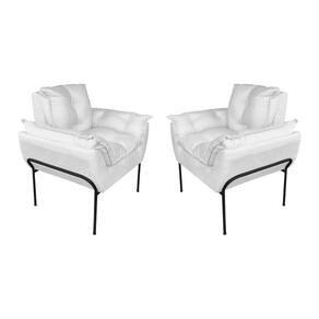 Kit 2 Poltronas Sala Base Preta Suede Branco - Vallisa Decor