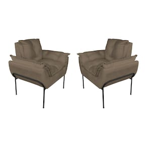 Kit 2 Poltronas Sala Base Preta Suede Cappucino - Vallisa Decor