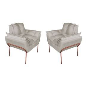Kit Poltrona Recepção Suede Bege Base Cobre - Vallisa Decor