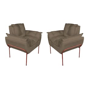Kit Poltrona Decorativa Suede Cappucino Base Metálica Cobre - Vallisa Decor