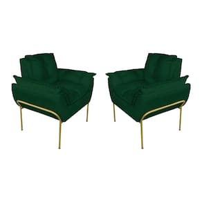 Kit 2 Poltronas Escritório Base Dourada Suede Verde - Vallisa Decor