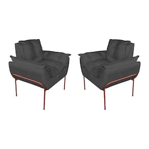Kit 2 Poltronas Escritório Base Cobre Suede Cinza - Vallisa Decor