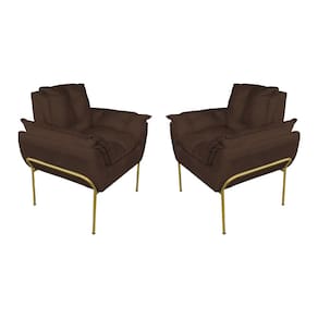 Kit 2 Poltronas Escritório Base Dourada Suede Marrom - Vallisa Decor