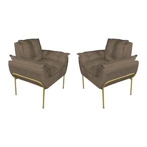 Kit Poltrona Recepção Suede Cappucino Base Dourada - Vallisa Decor